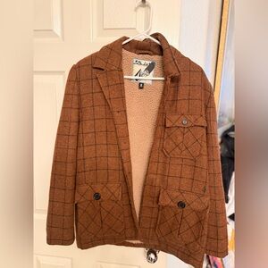 Volcom Women Brown with Black PinStrips Jacket Y2K Boho Vintage Outdoors
